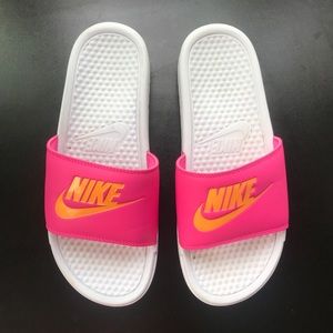Neon Nike Slides